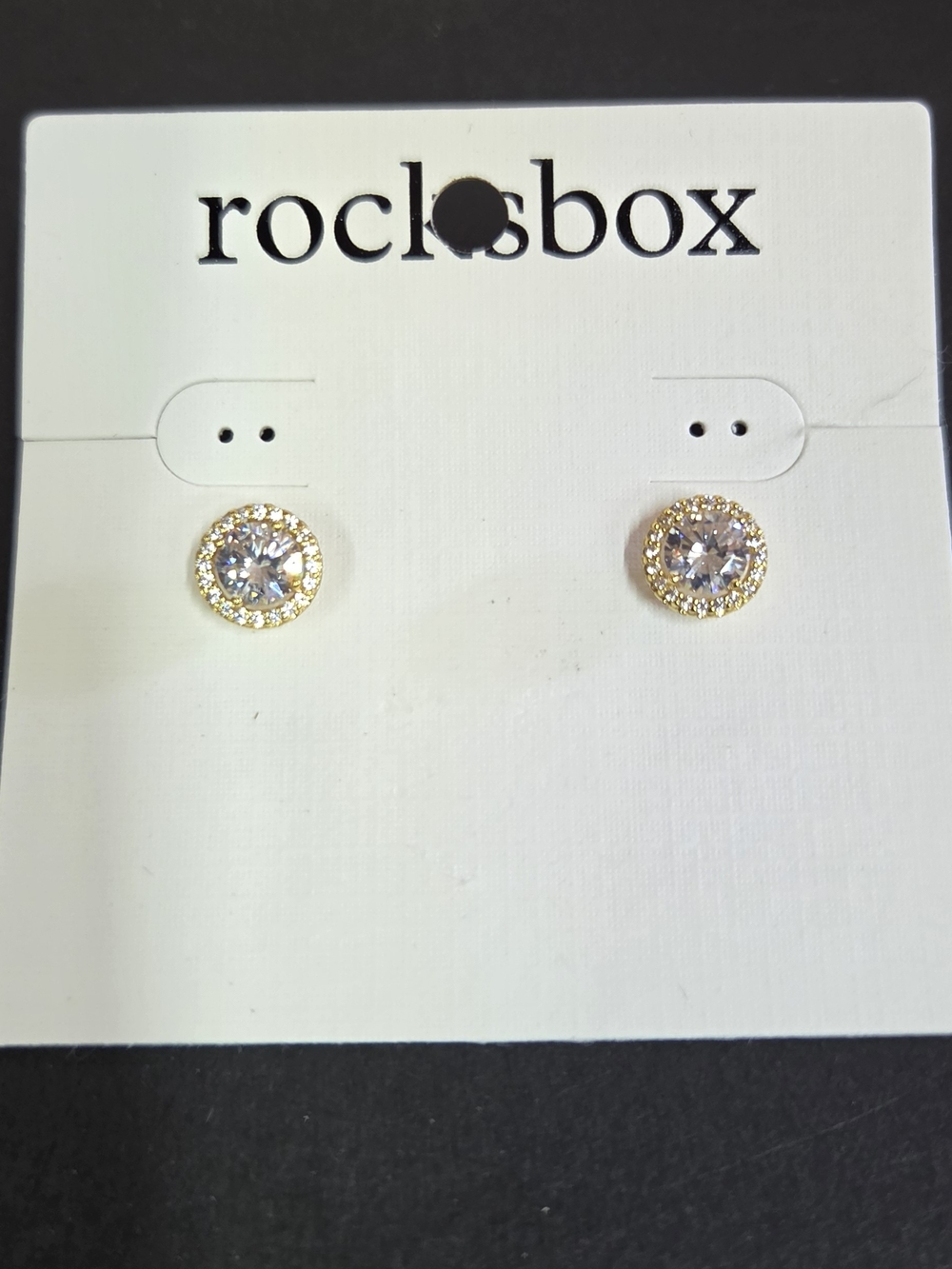 Rocks Gold Crystal Halo Stud Earrings with Clear Stones